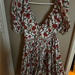 Agua Bendita Red Floral Midi Dress